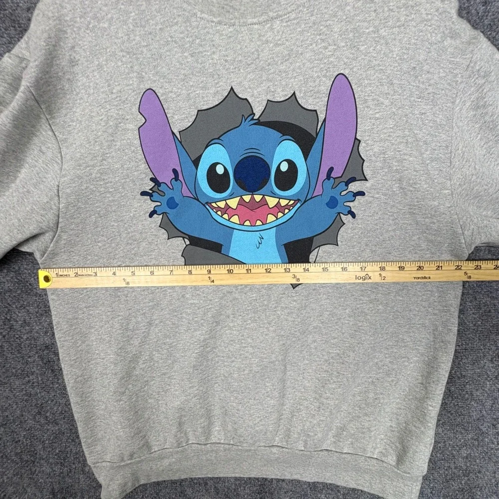 Disney Lilo & Stitch Gray Crewneck Sweatshirt Double Sided Graphic Mens Medium